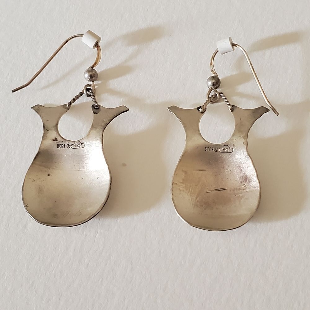 NAVAJO 925 Sterling Silver - Vintage Vase Etched Detail Drop Earrings - Picture 2 of 6